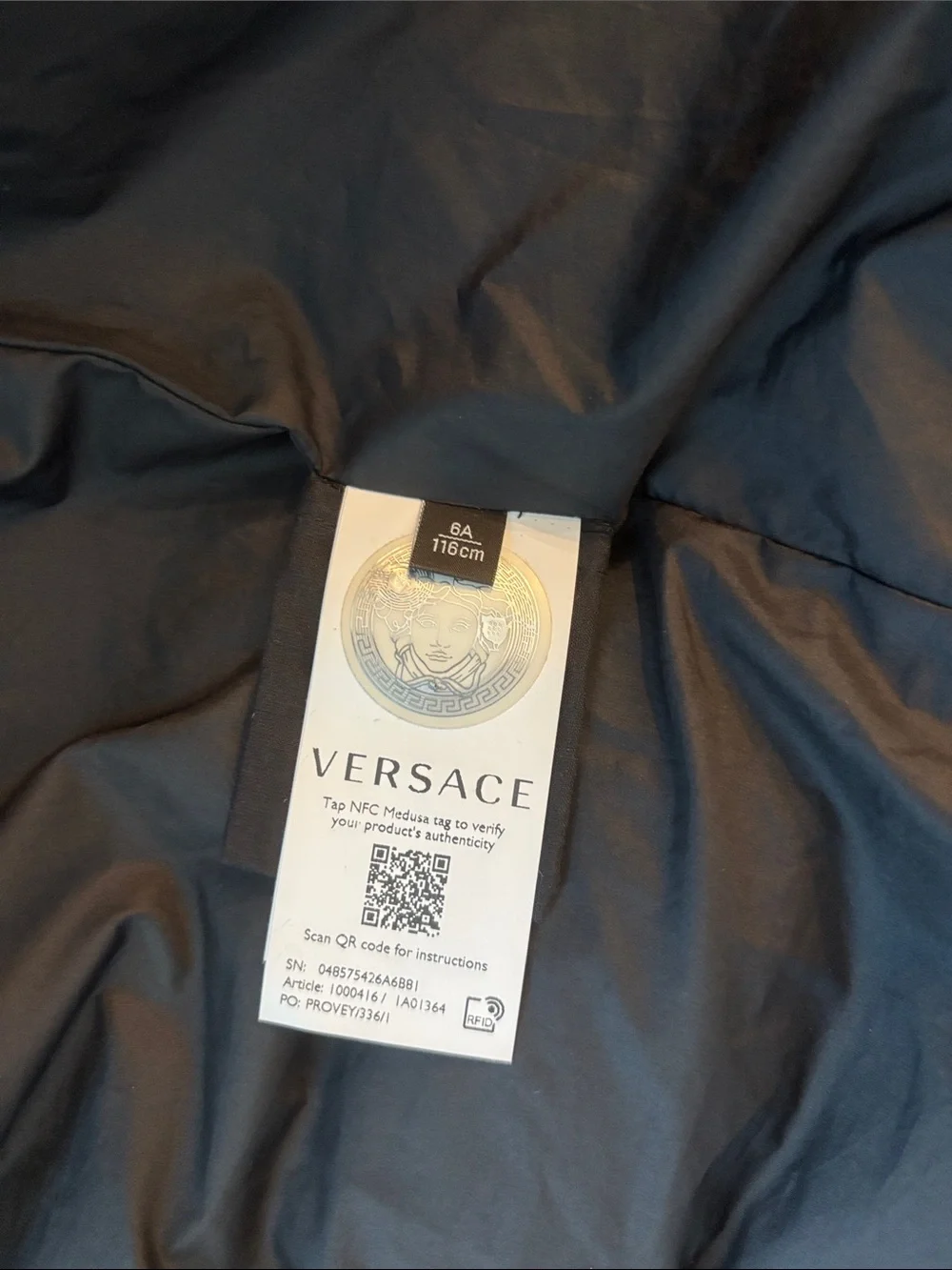 Versace Kids Black and Gold Baroque Hooded Puffer Coat  80% goose down